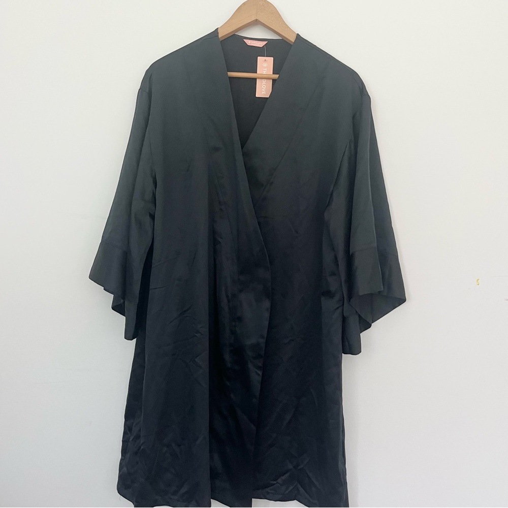 NWT Thirdlove Black Satin Feel Robe w Wide Arms Short One Size Missing Belt